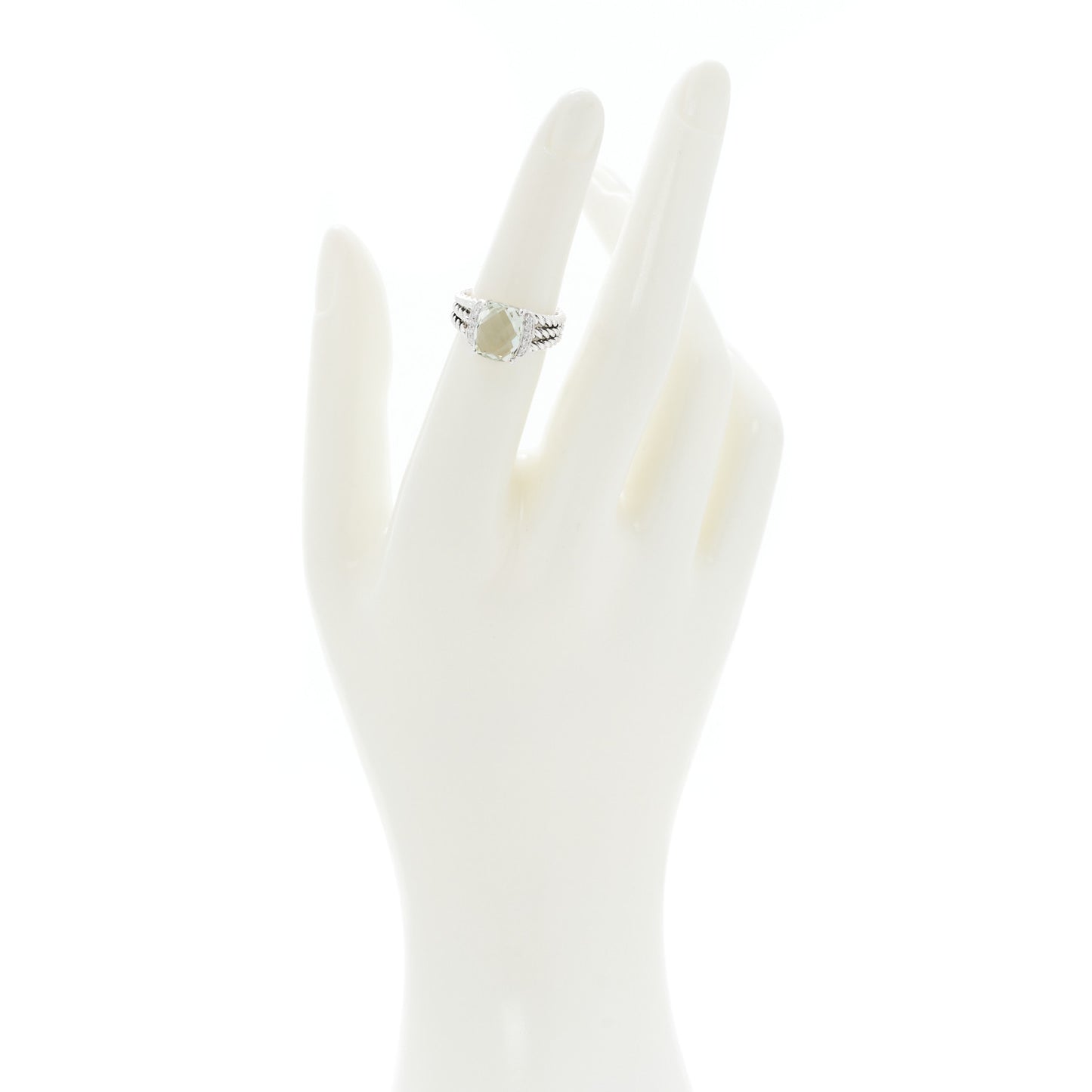 Sterling Silver Diamond Prasiolite 10mm Petite Wheaton Ring 52 6