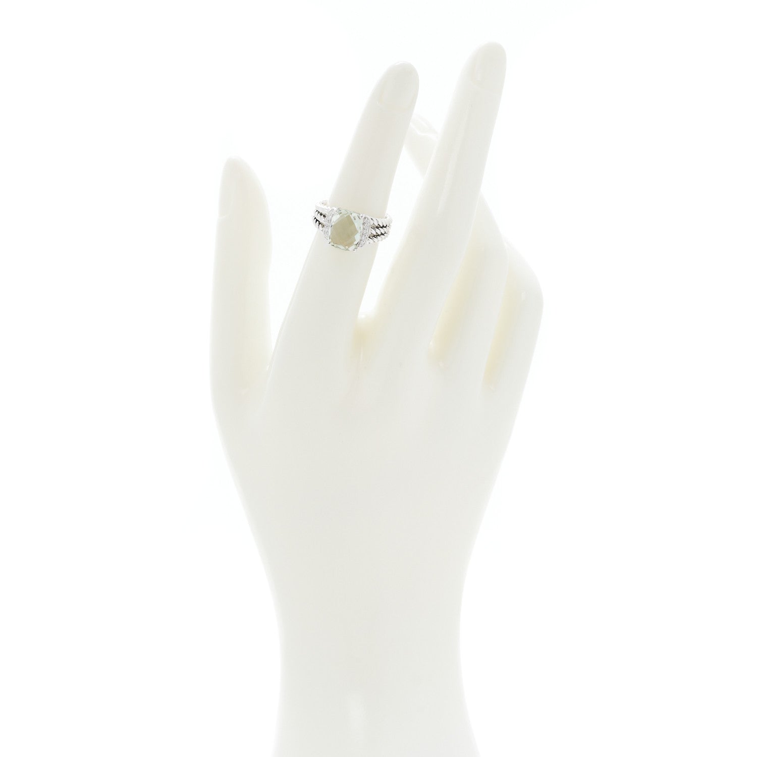 David Yurman Sterling Silver Diamond Prasiolite 10mm Petite Wheaton Ring 52 6 2 of 4