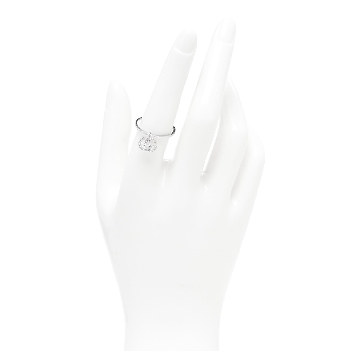 18K White Gold Diamond Running G Charm Ring 54 6.75