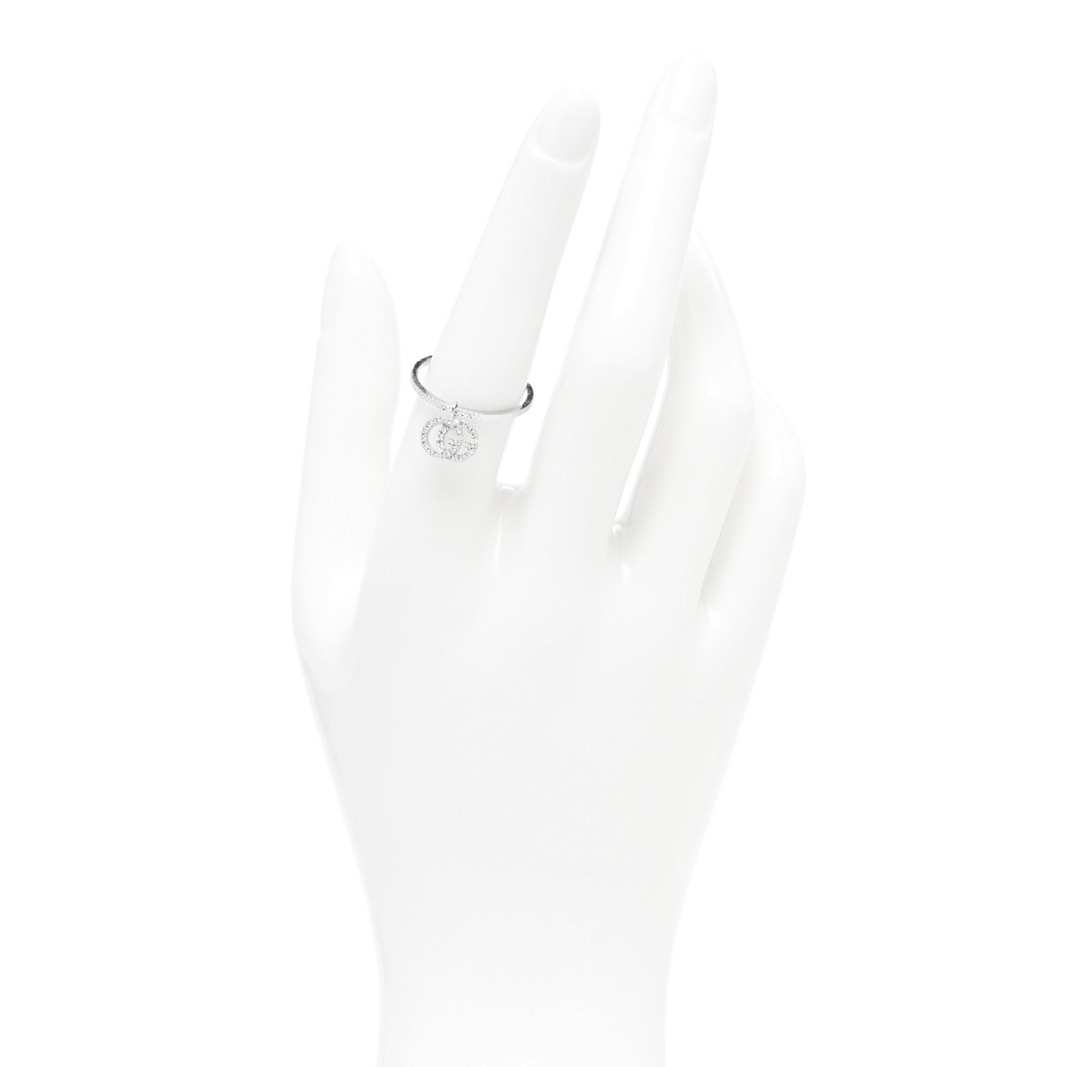 Gucci 18K White Gold Diamond Running G Charm Ring 54 6.75 2 of 5