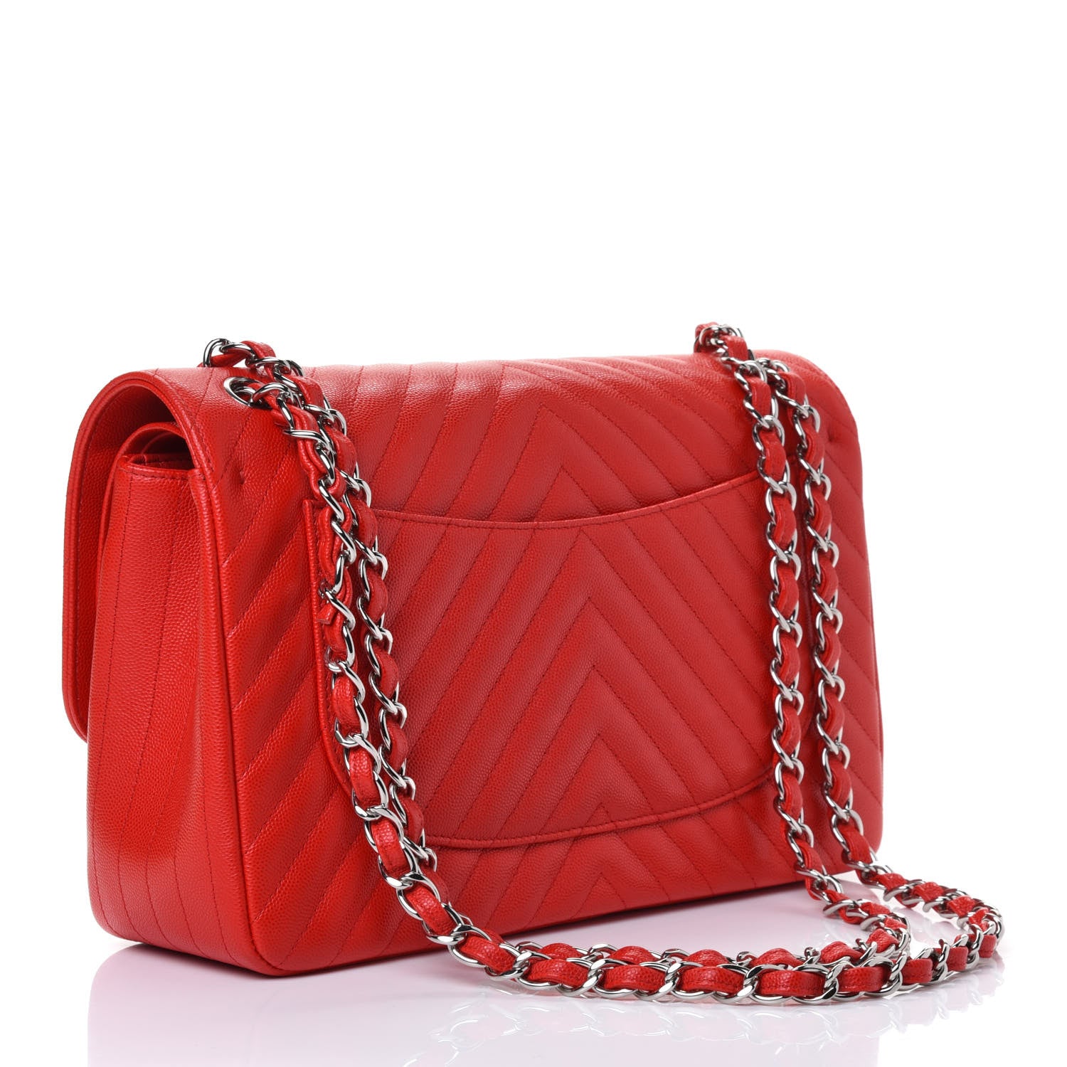 Chanel Caviar Chevron Quilted Jumbo Double Flap Dark Red 2 of 4