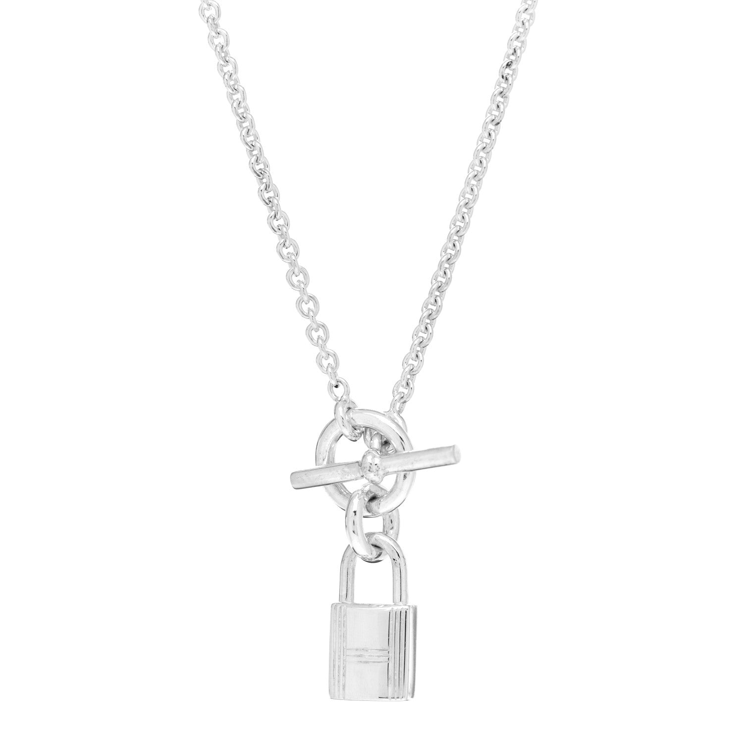 Hermes Sterling Silver Cadenas Kelly Lock Pendant Necklace 4 of 6