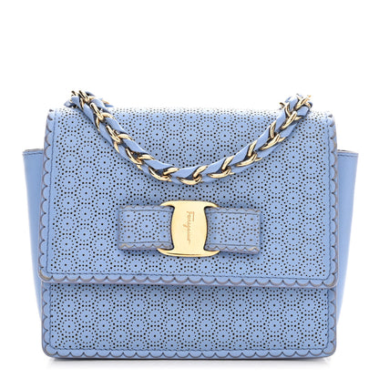 Salvatore Ferragamo Perforated Calfskin Mini Ginny Shoulder Bag Blue 1 of 9