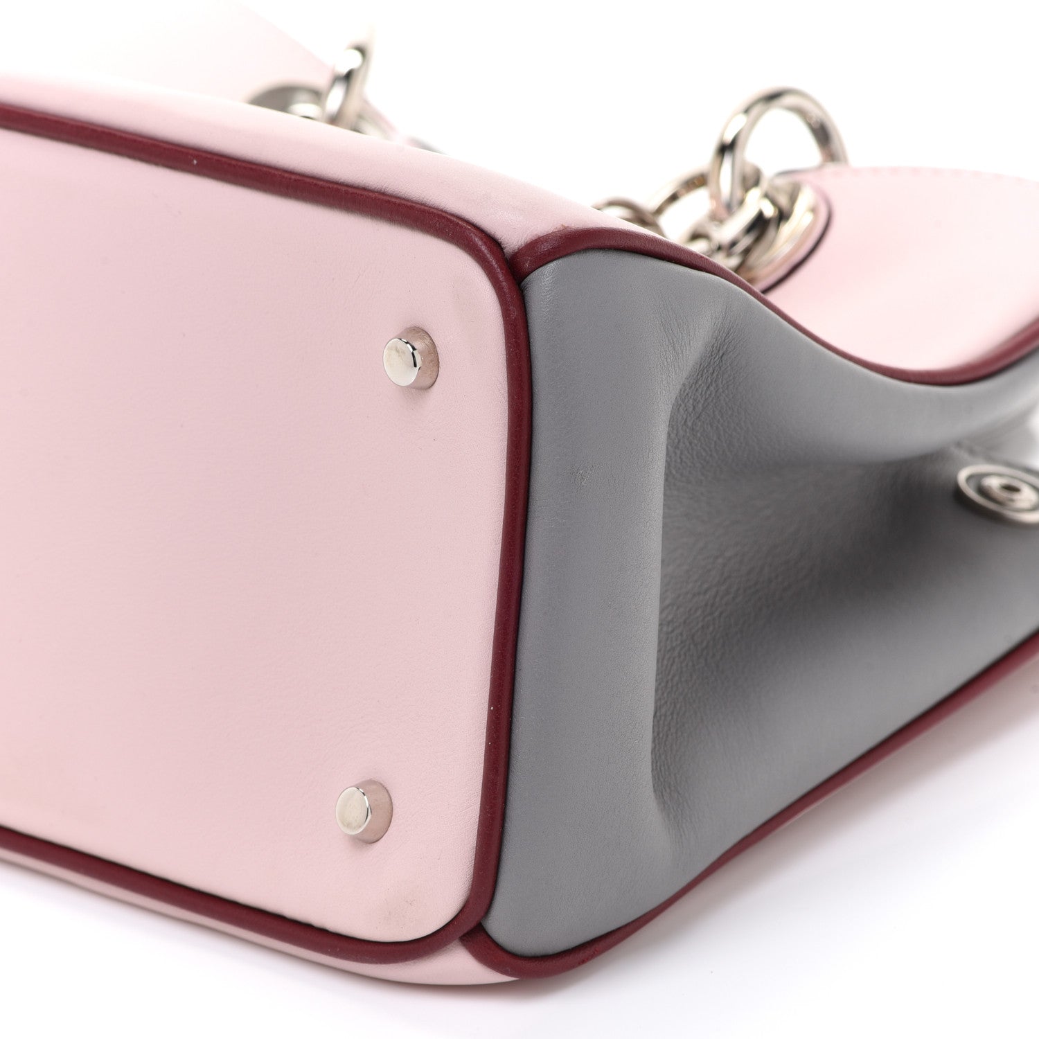 Christian Dior Smooth Calfskin Mini Tri-Color Diorissimo Tote Pink Grey Burgundy 10 of 12