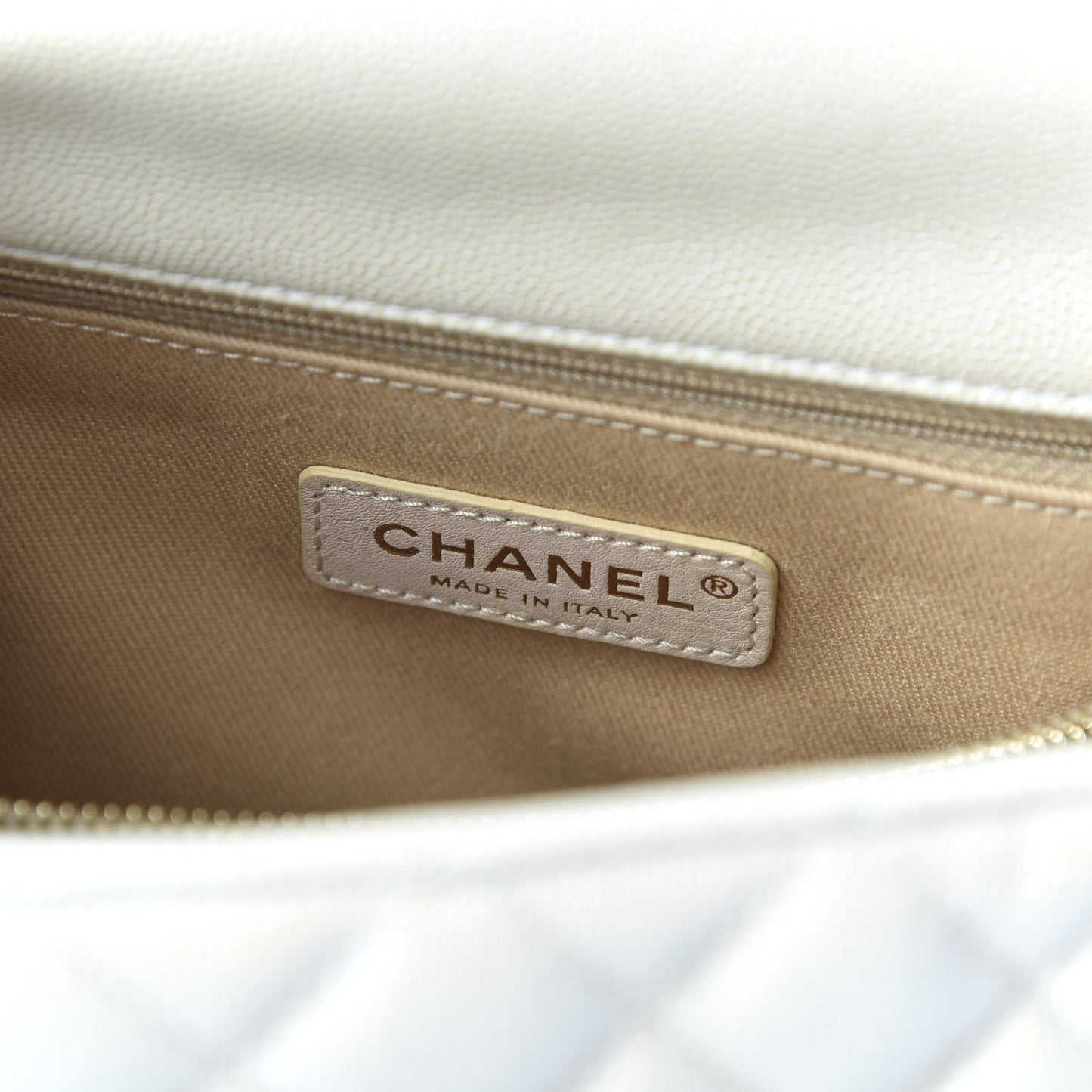 Iridescent Caviar Quilted Small Coco Handle Flap White
