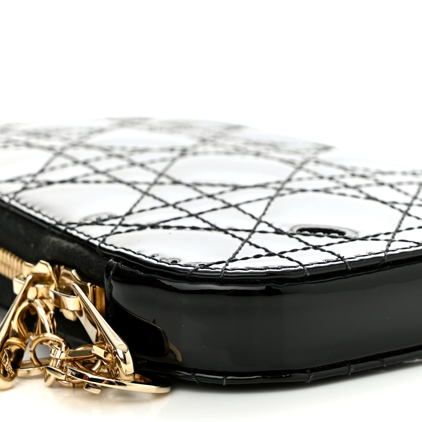 Patent Cannage Lady Dior Phone Holder Black