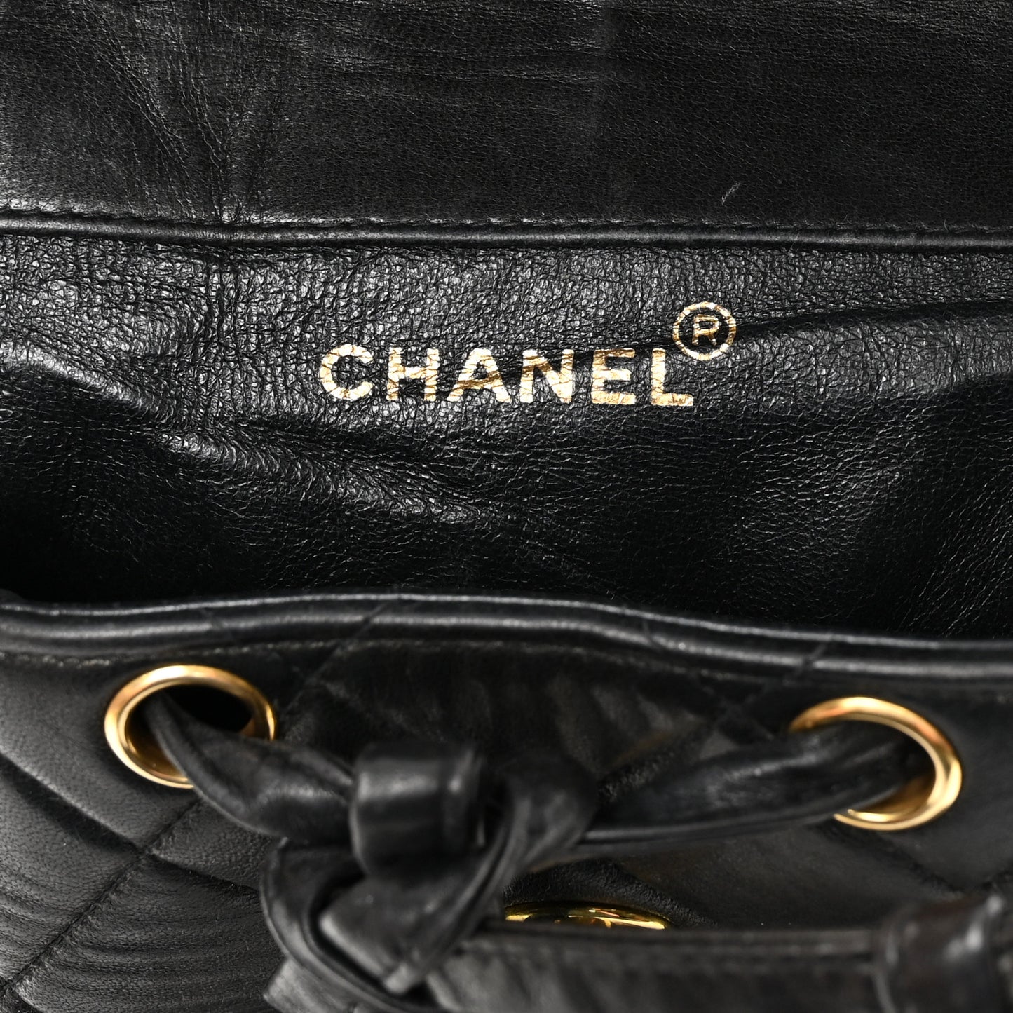 Lambskin Quilted Drawstring Backpack Black