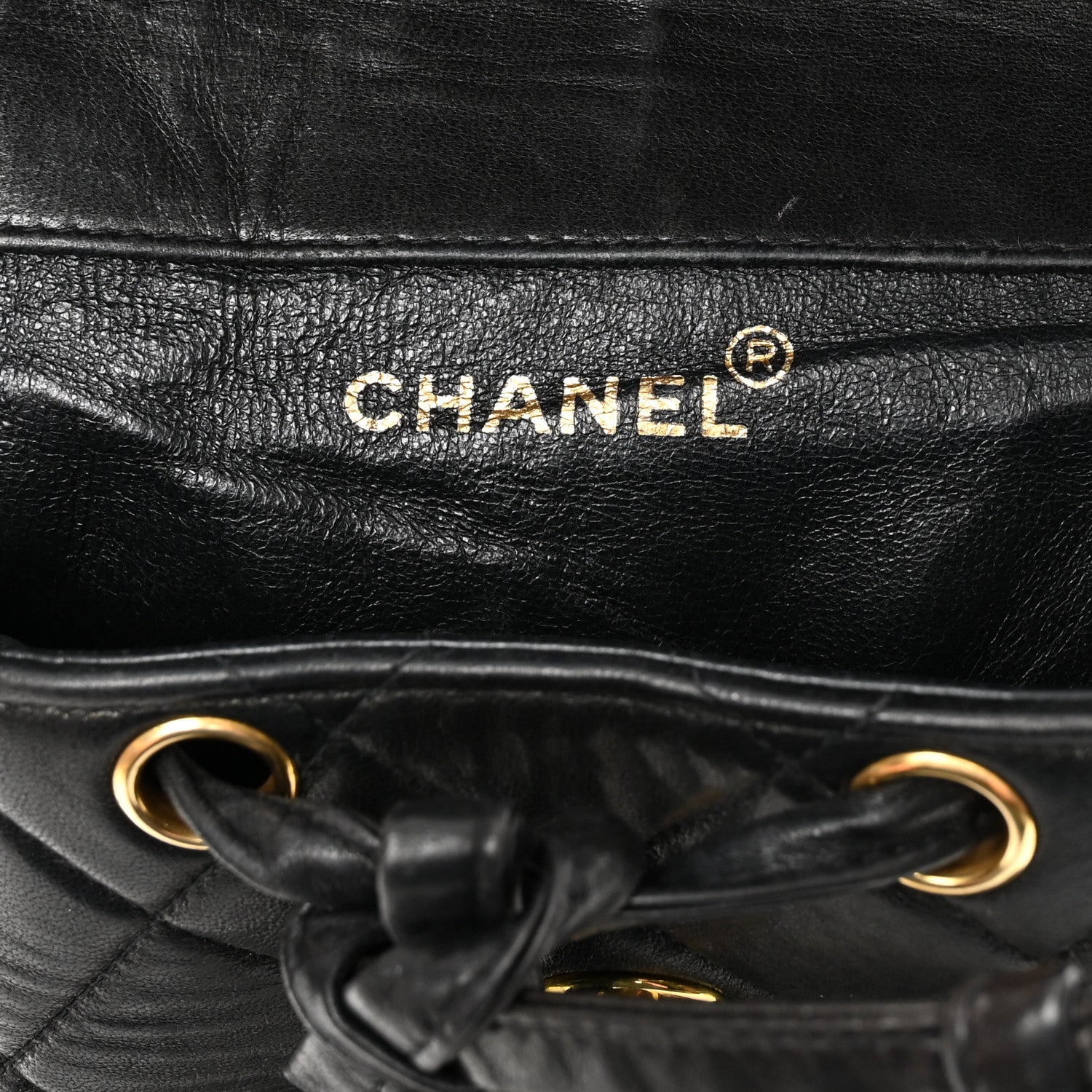 Chanel Lambskin Quilted Drawstring Backpack Black 6 of 11