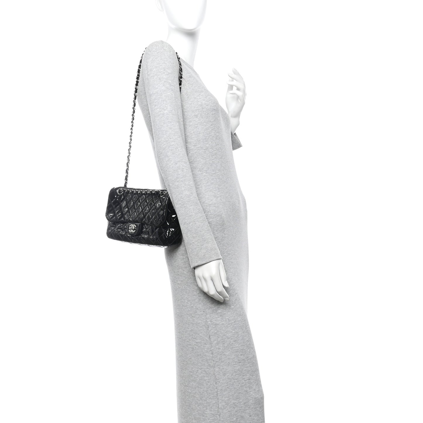 Patent Quilted Medium Single Flap Black