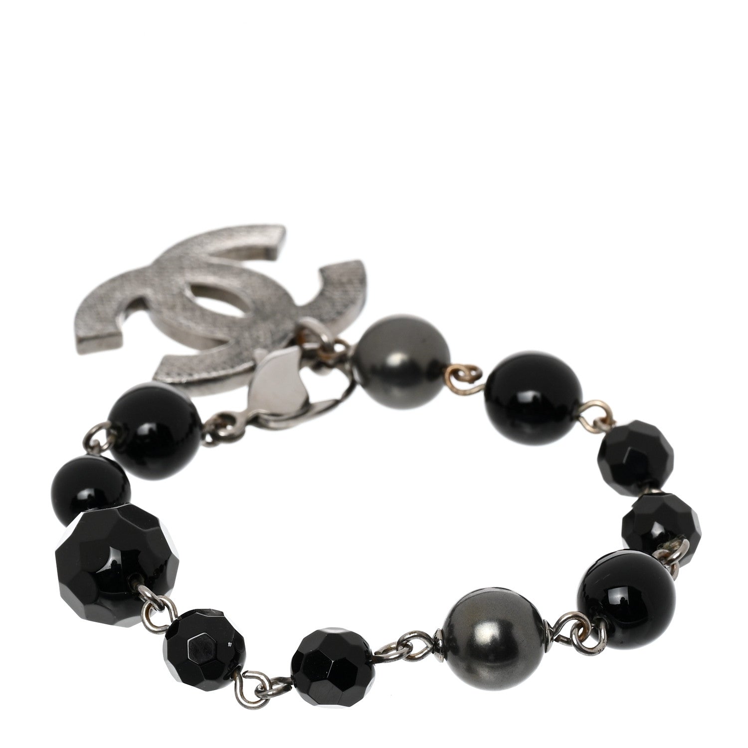 Chanel Ruthenium Pearl Beaded CC Bracelet Black 3 of 7