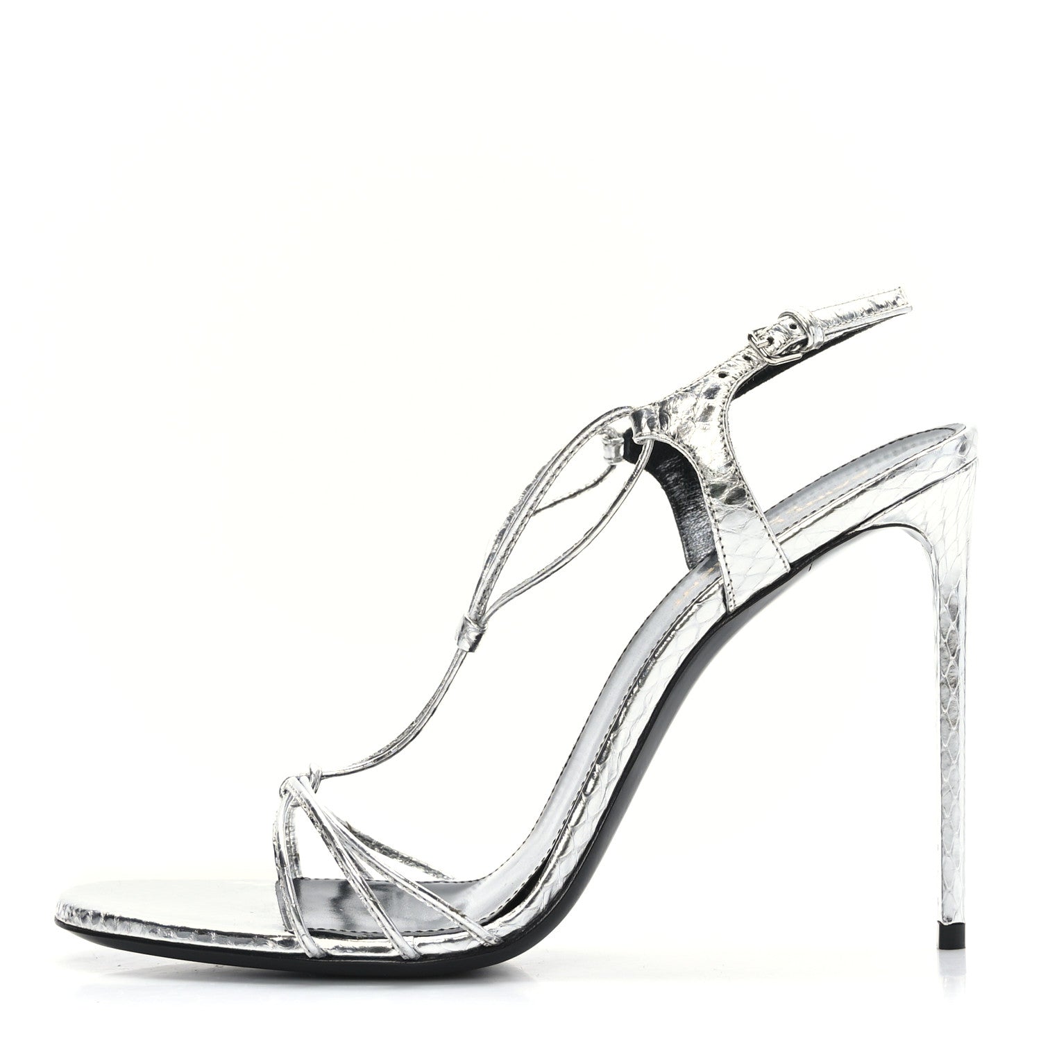 Saint Laurent Snakeskin Robbin 105 Strappy Silver 1 of 8