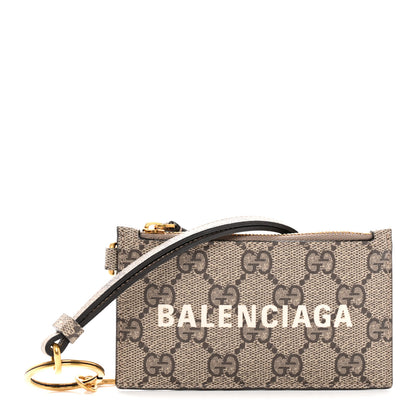 Gucci X BALENCIAGA GG Supreme Monogram Logo Card Case With Strap Beige Ebony 1 of 6