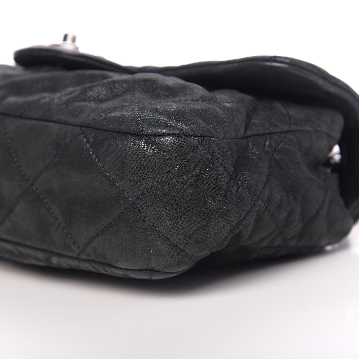 Iridescent Calfskin Quilted East West Flap Black