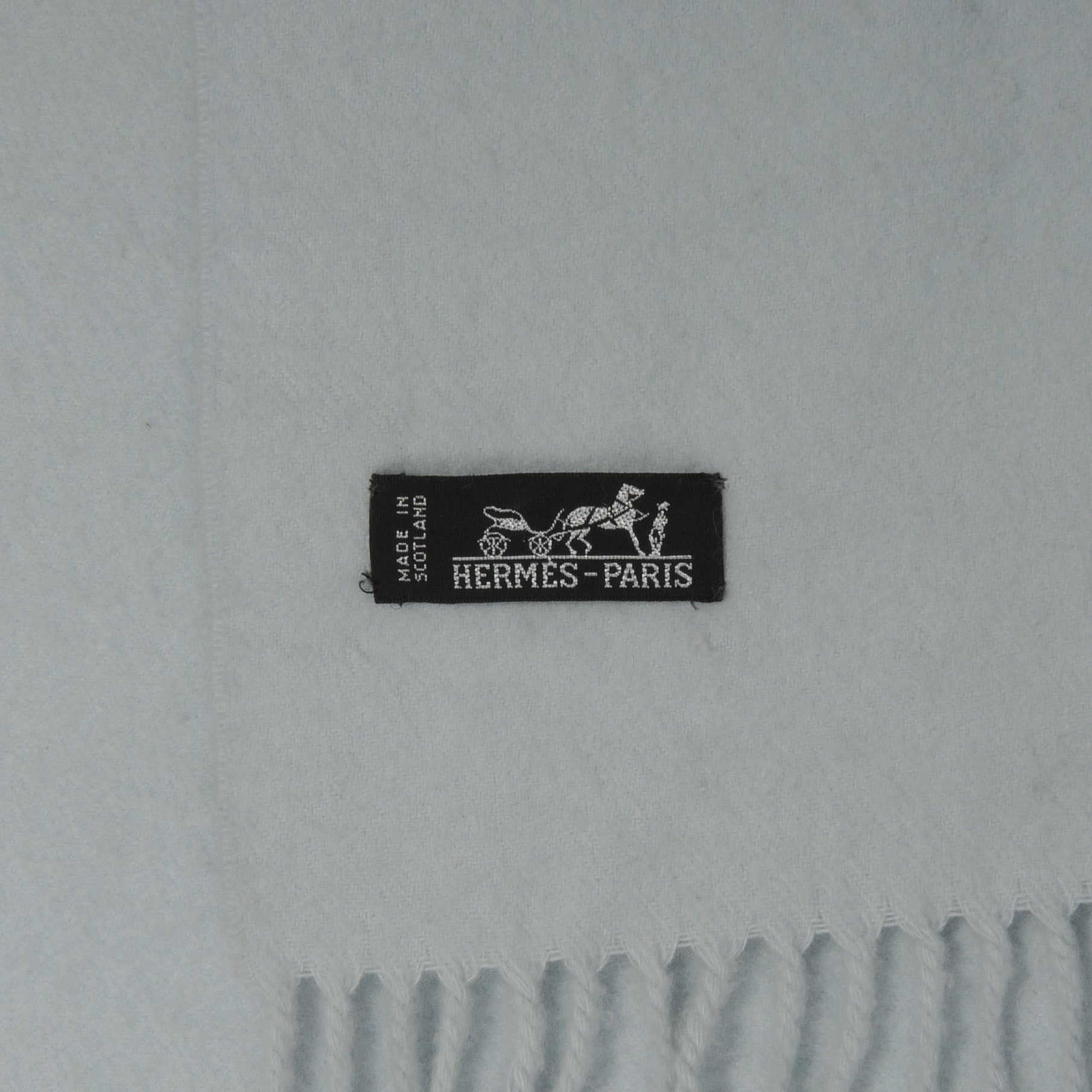 Hermes Cashmere Fringe Scarf Bleu 4 of 4