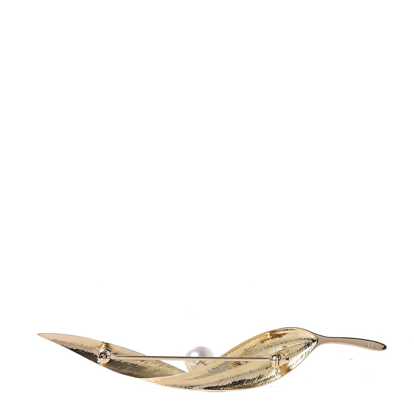 18K Yellow Gold Akoya Pearl 7mm Leaf Brooch