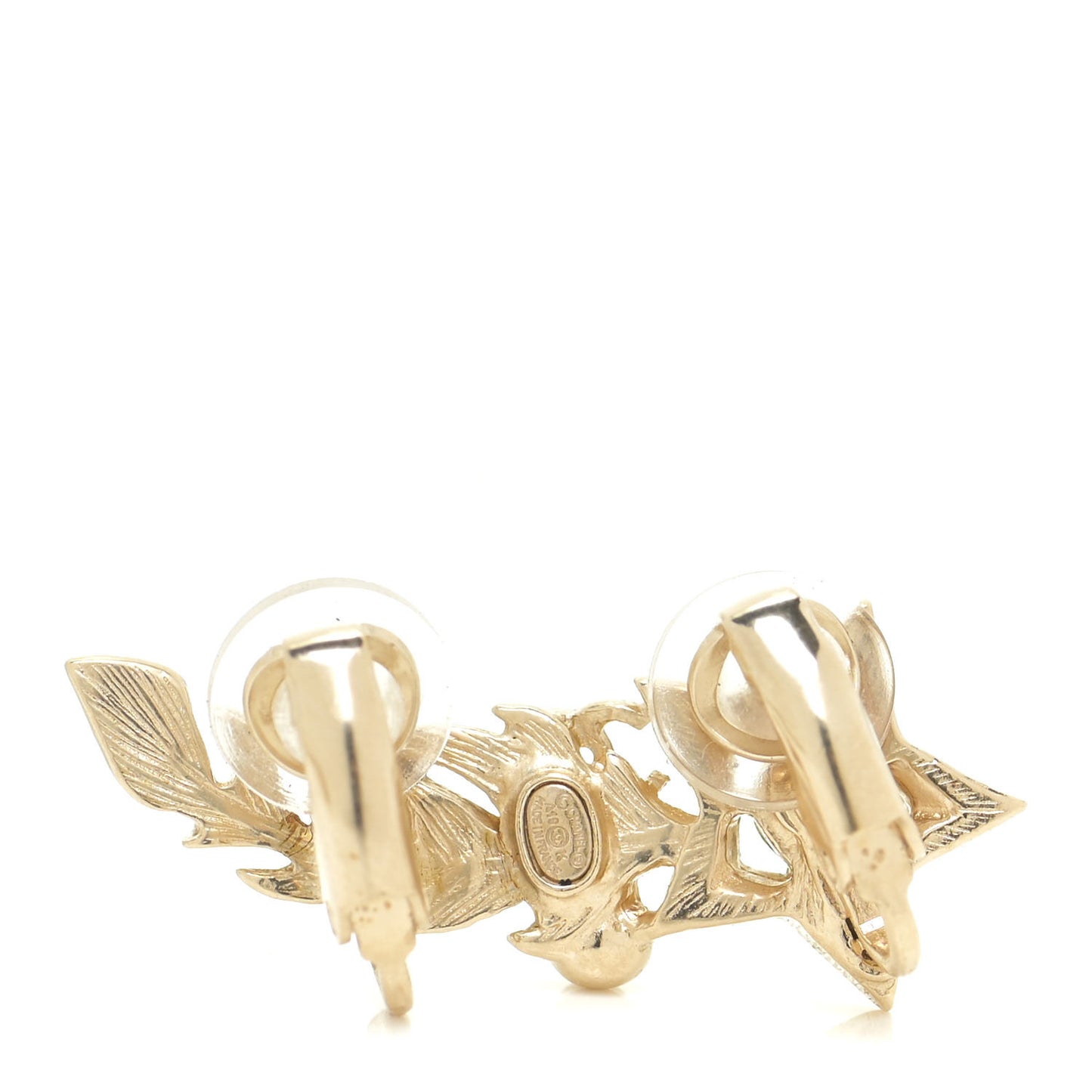 Resin Crystal Pearl Feather Star CC Clip On Earrings Gold