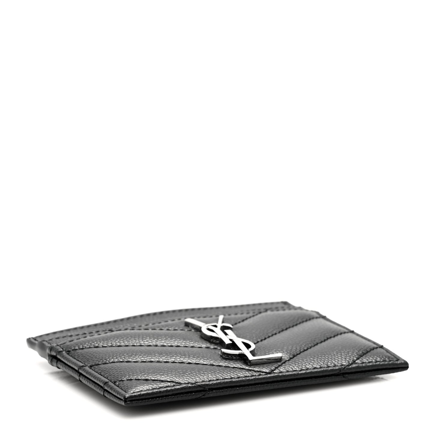 Grain De Poudre Matelasse Chevron Monogram Credit Card Case Black