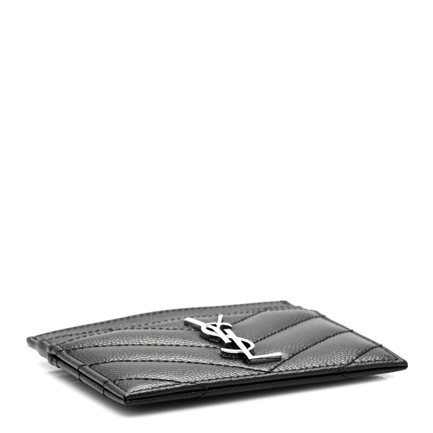 Saint Laurent Grain De Poudre Matelasse Chevron Monogram Credit Card Case Black 4 of 7