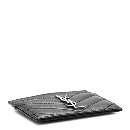 Saint Laurent Grain De Poudre Matelasse Chevron Monogram Credit Card Case Black 4 of 7
