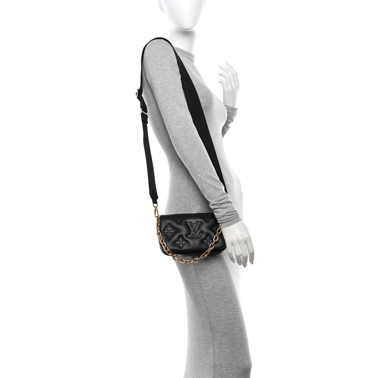 Calfskin Bubblegram Wallet On Strap Black