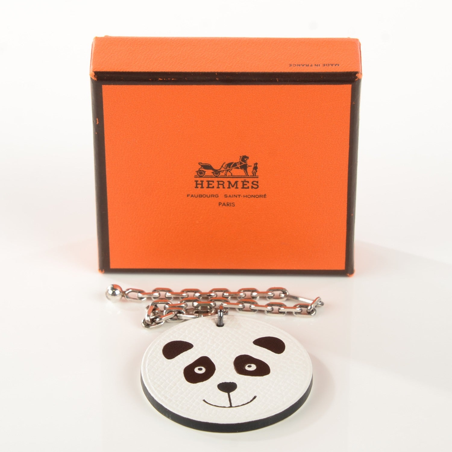 Hermes Epsom Panda Key Chain Bag Charm Black White 4 of 6