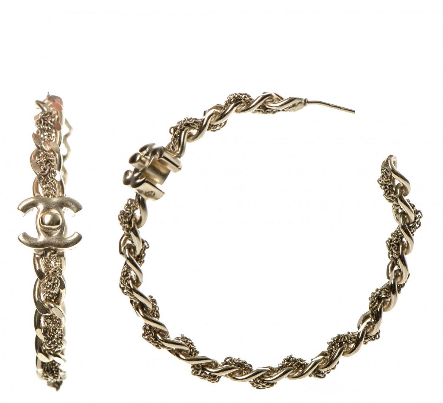 Lambskin CC Turnlock Chain Hoop Earrings Matte Gold