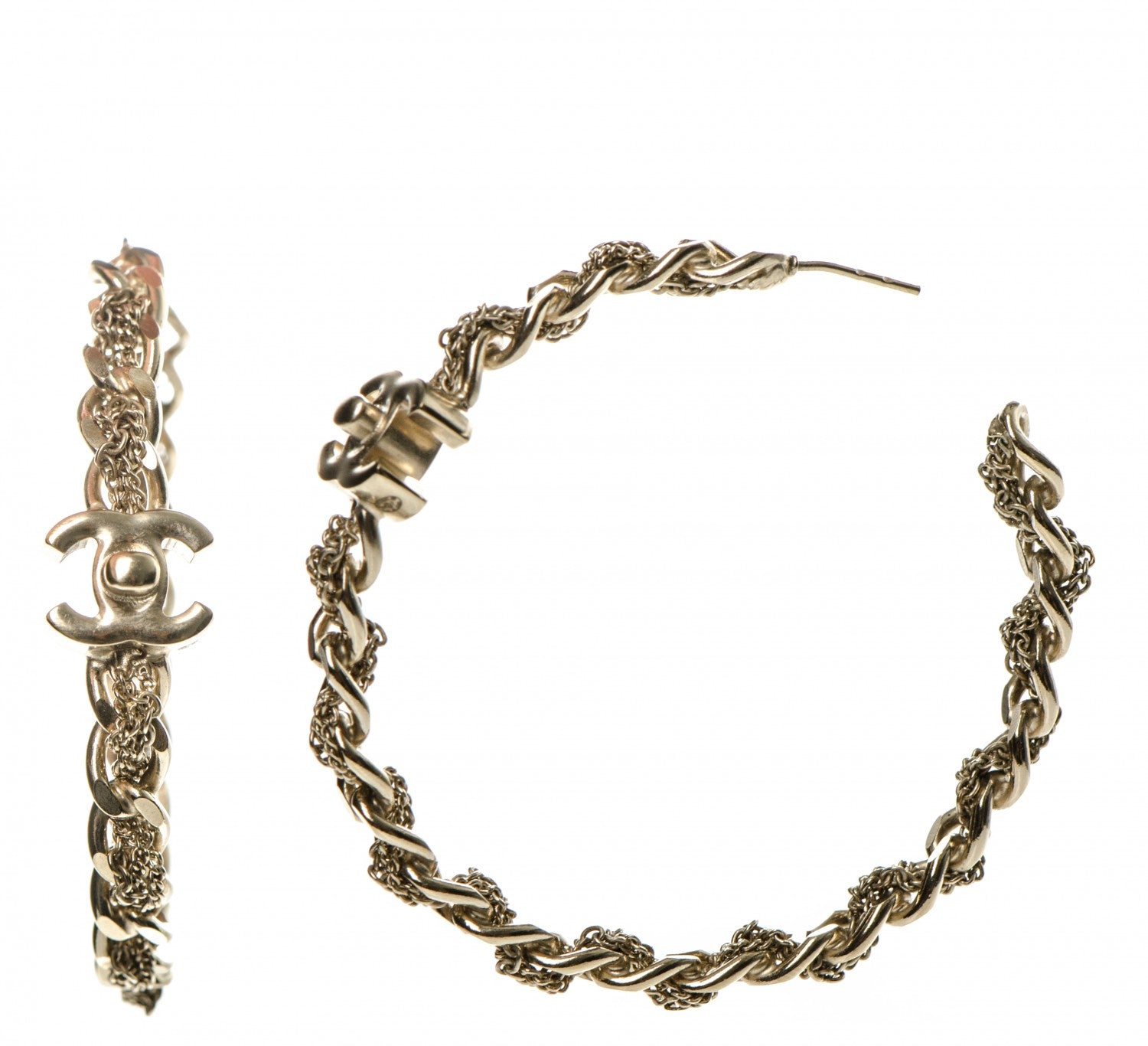 Chanel Lambskin CC Turnlock Chain Hoop Earrings Matte Gold 1 of 4