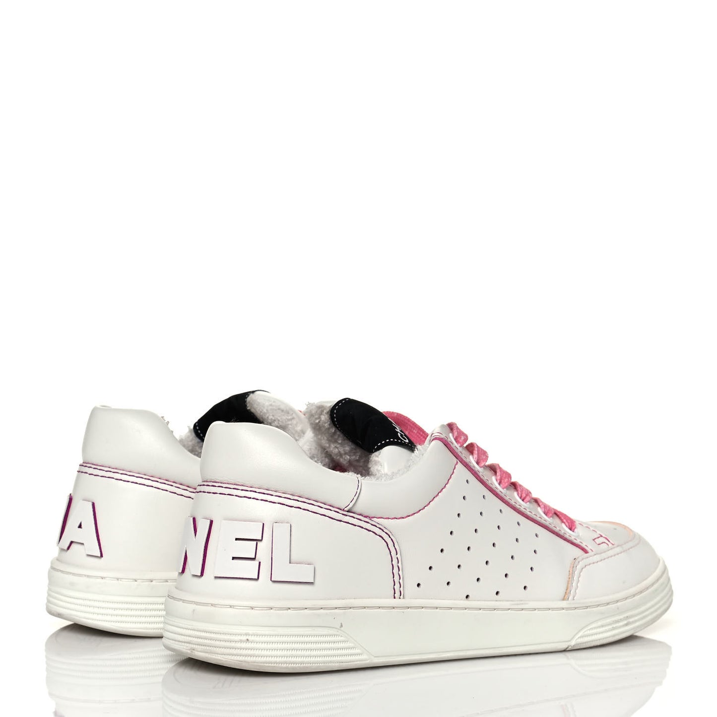 Calfskin Womens Logo Sneakers 40 White Pink