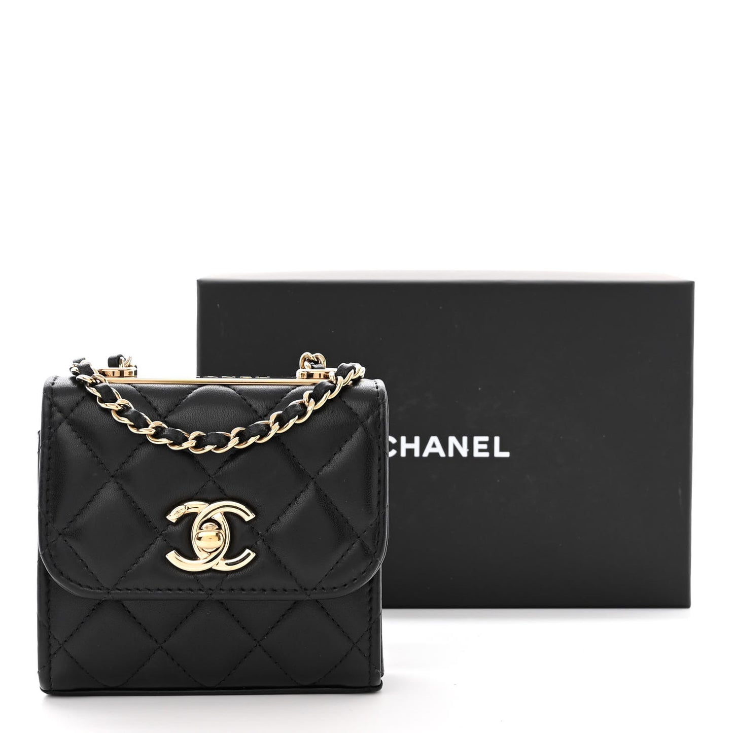 Lambskin Quilted Mini Trendy CC Chain Wallet Black