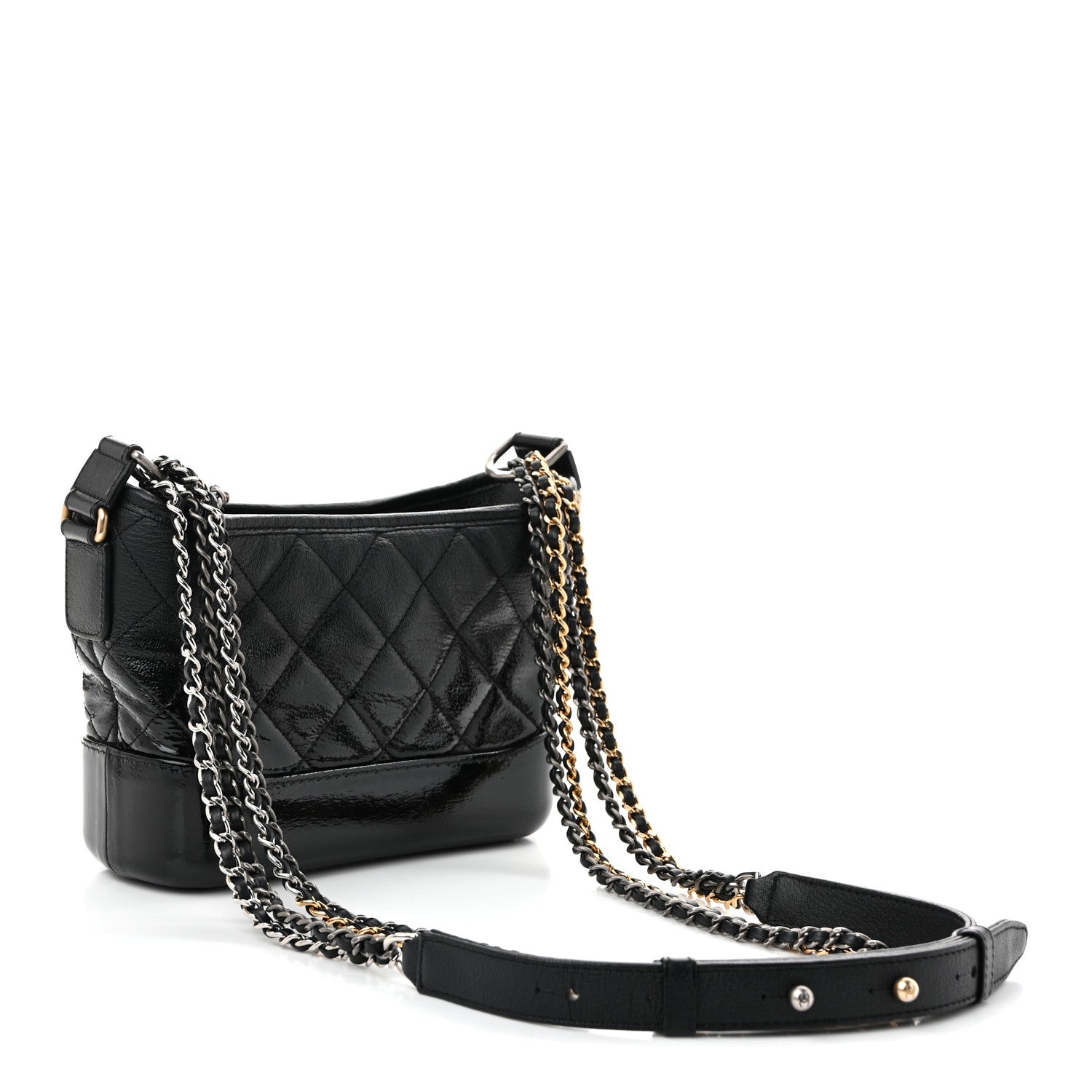 Chanel Patent Goatskin Quilted Small Gabrielle Hobo Black 3 of 9