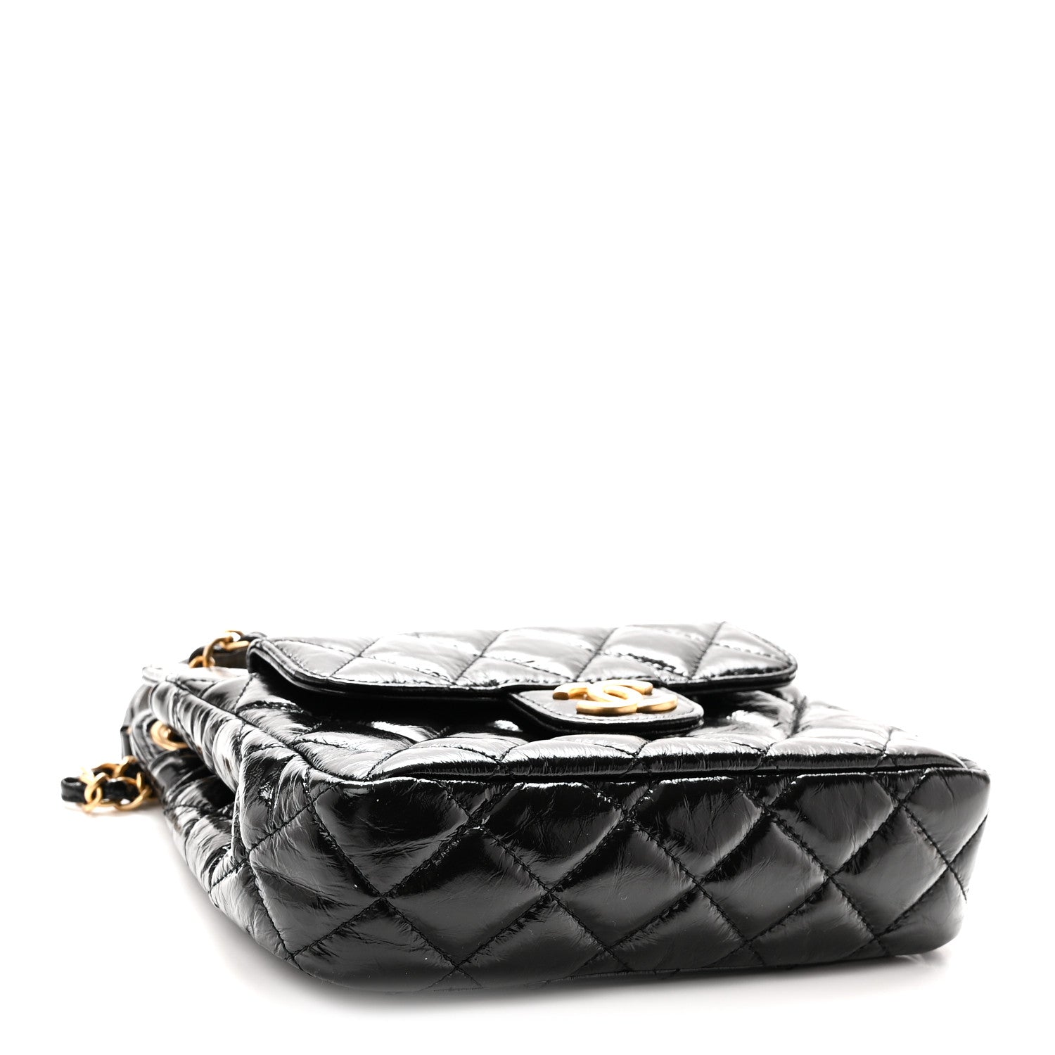 Chanel Shiny Crumpled Calfskin Quilted Small Wavy CC Hobo Black 4 of 10