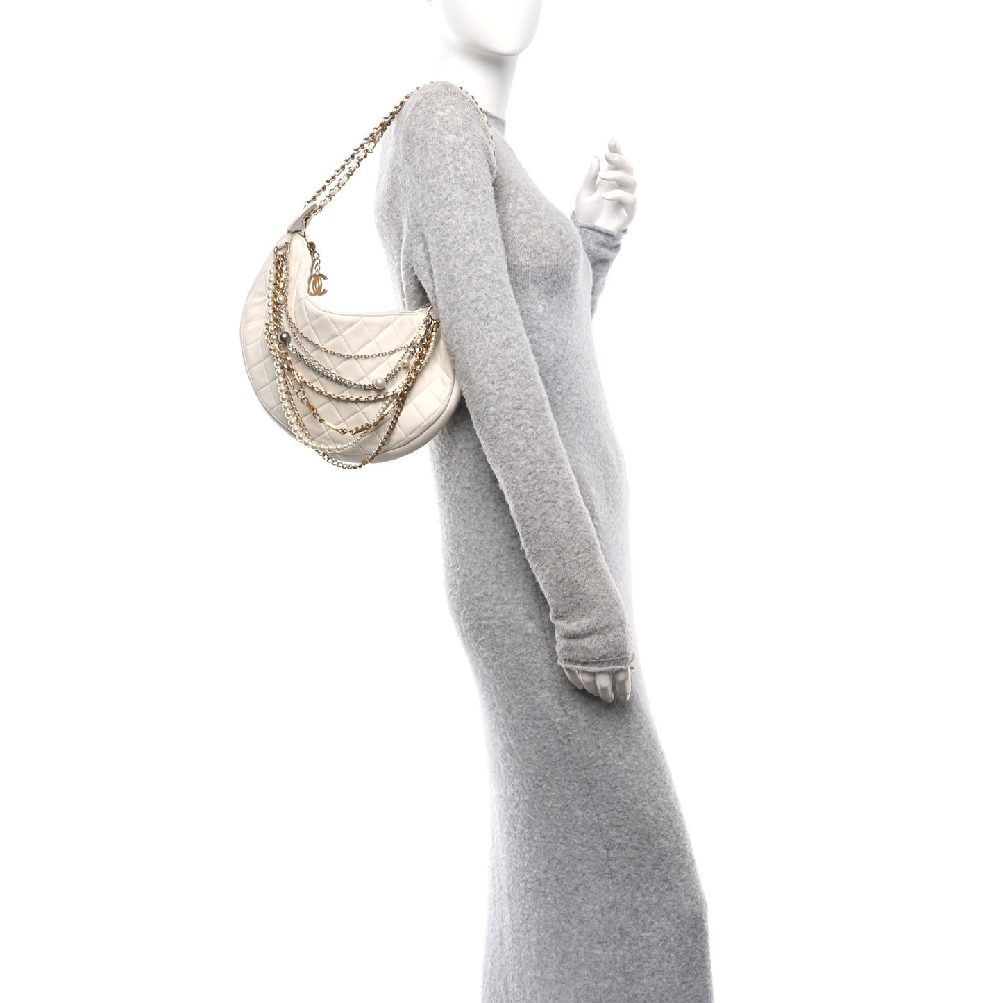 Lambskin Quilted All About Chains Hobo White