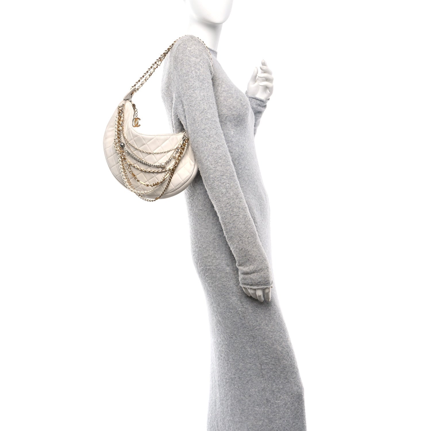 Chanel Lambskin Quilted All About Chains Hobo White 2 of 10