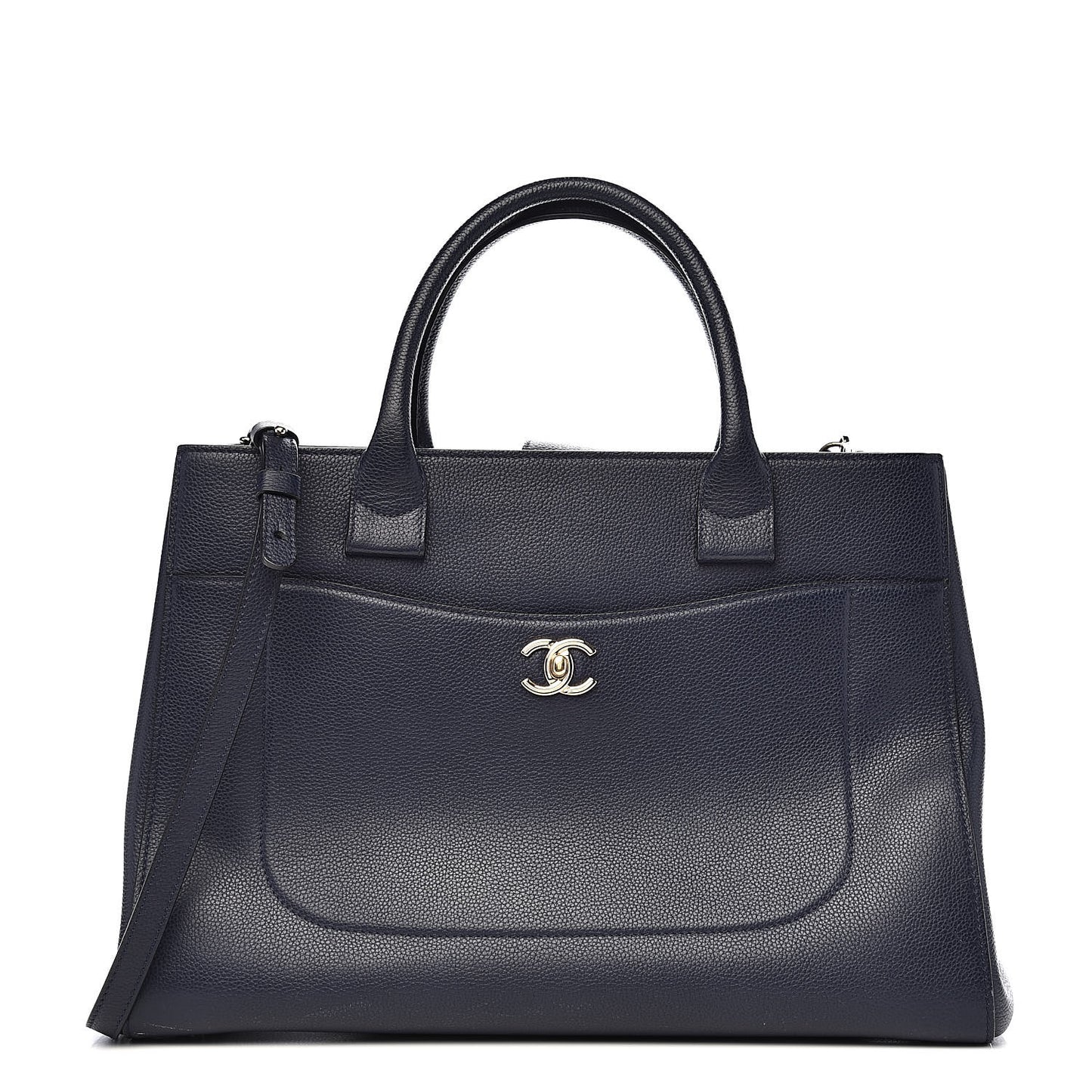 Grained Calfskin Medium Neo Executive Shopper Tote Dark Blue