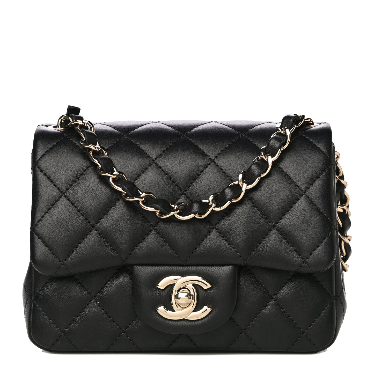 Lambskin Quilted Mini Square Flap Black
