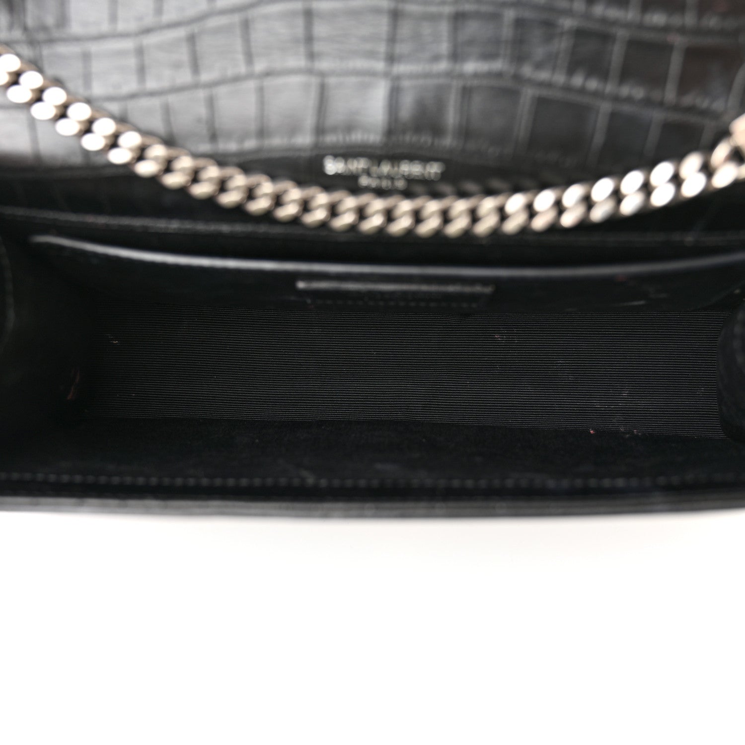 Saint Laurent Calfskin Crocodile Embossed Small Classic Monogram Kate Tassel Satchel Black 5 of 17
