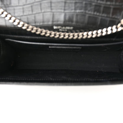 Saint Laurent Calfskin Crocodile Embossed Small Classic Monogram Kate Tassel Satchel Black 5 of 17
