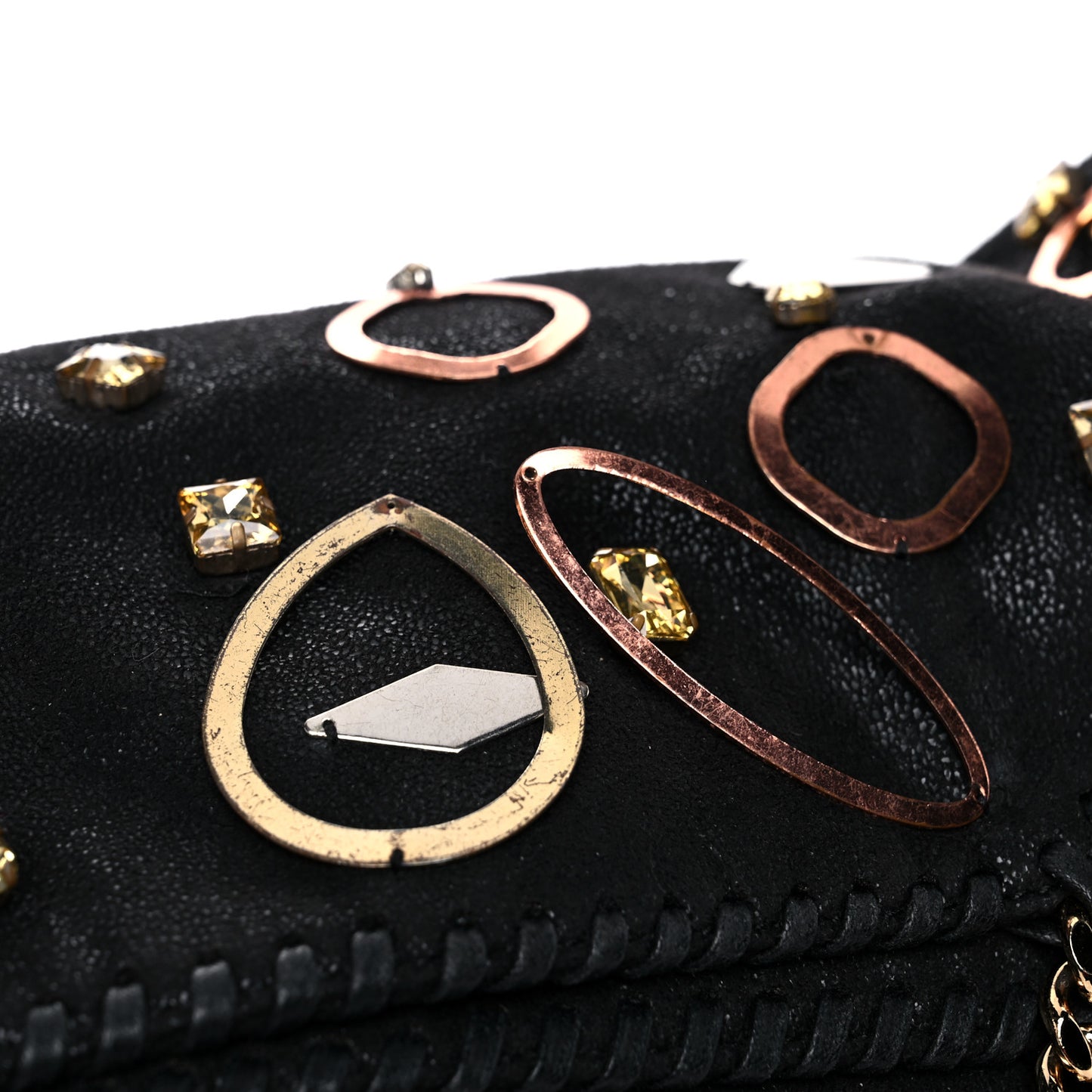 Embellished Shaggy Deer Small Falabella Fold Over Tote Black