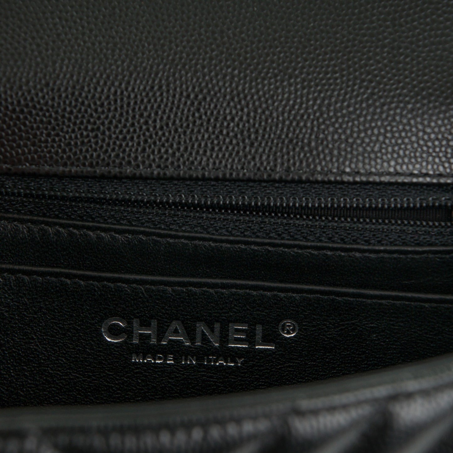 Caviar Chevron Quilted Mini Square Flap Black