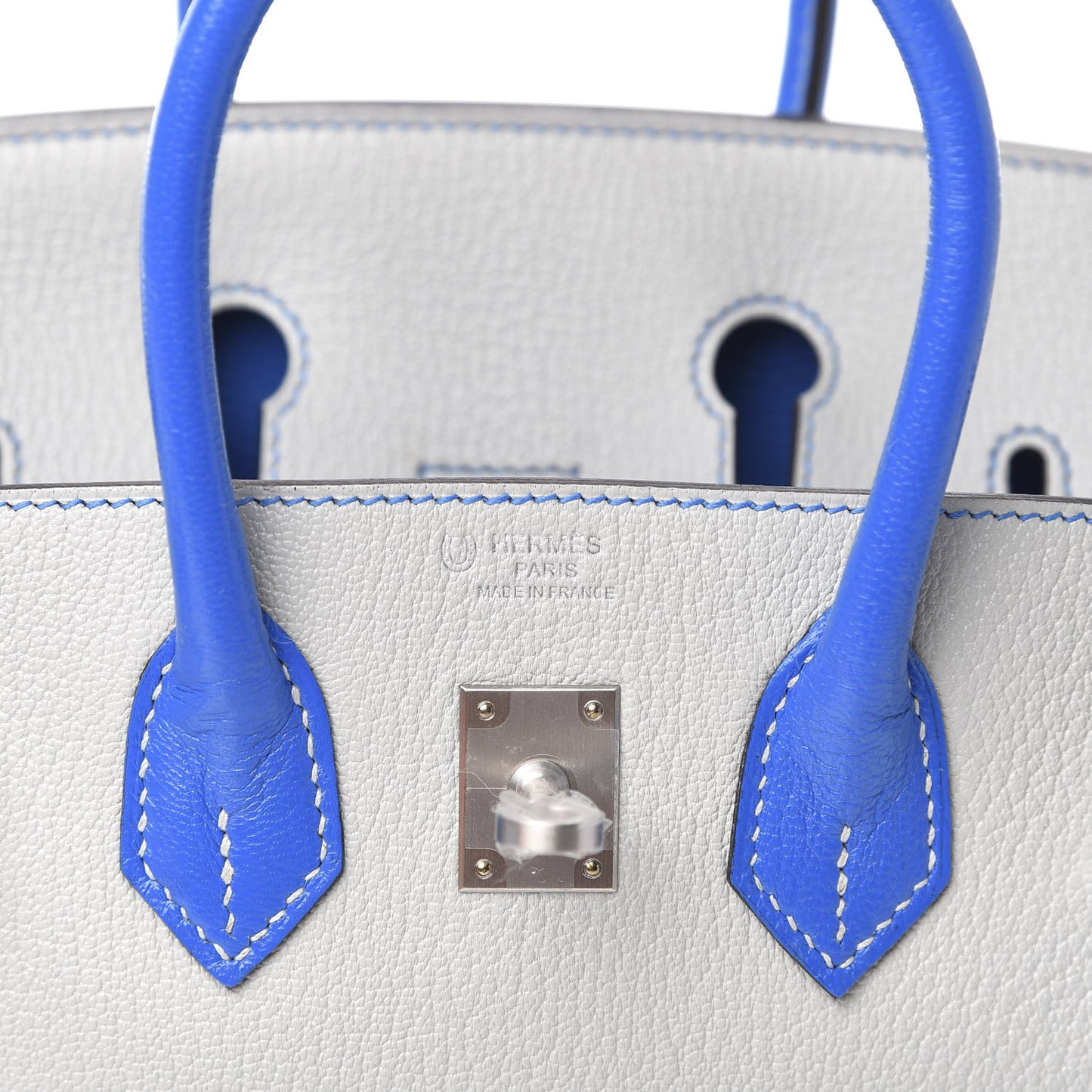 Chevre Mysore Horseshoe Birkin 25 Gris Perle Bleu Hydra