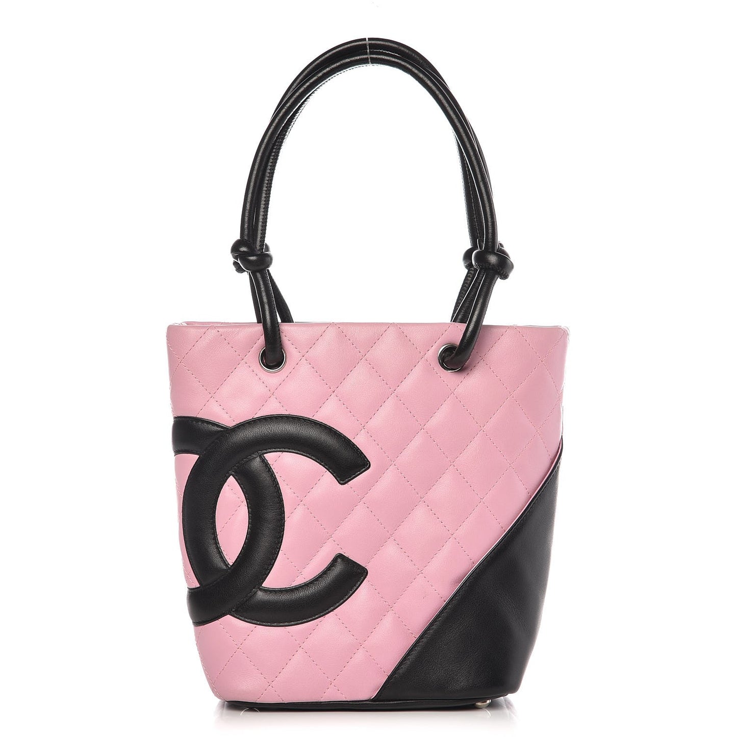 Calfskin Quilted Small Cambon Tote Pink Black