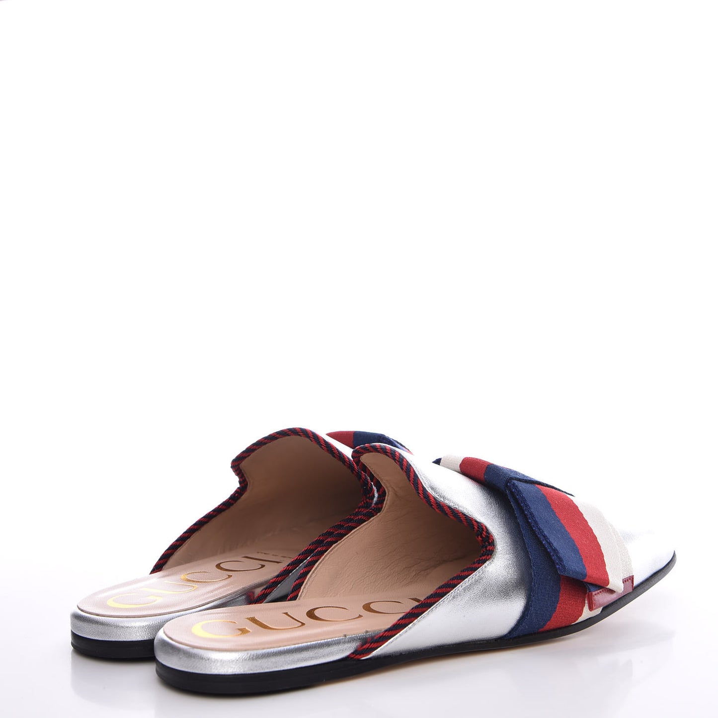 Metallic Calfskin Stylvie Bow Slippers 36.5 Silver