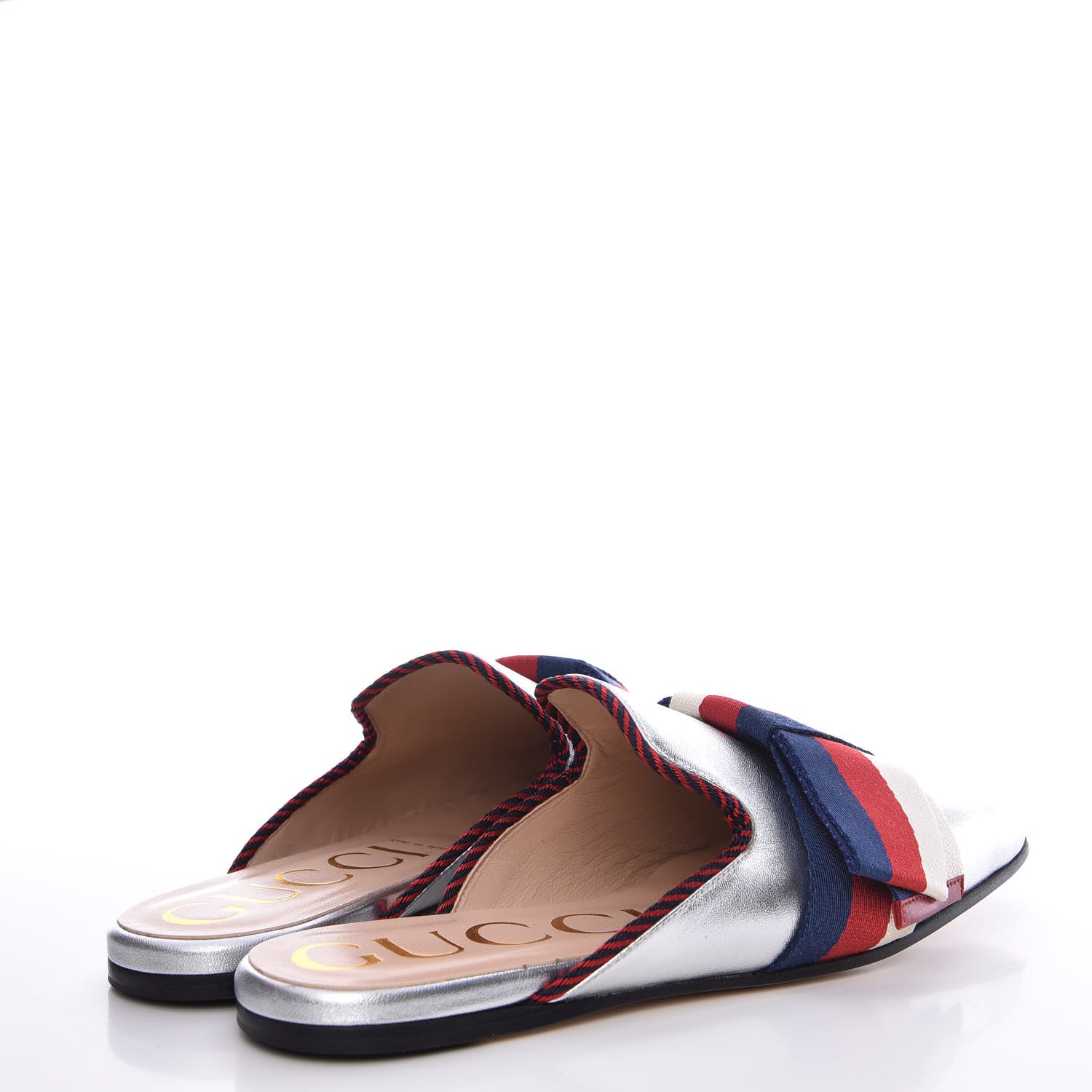 Gucci Metallic Calfskin Stylvie Bow Slippers 36.5 Silver 4 of 8
