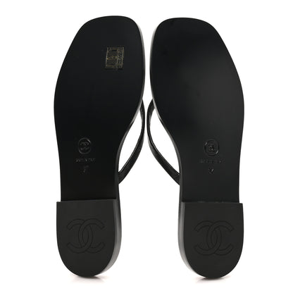Chanel Goatskin CC Times Square Thong Sandals 37 Black 6 of 10