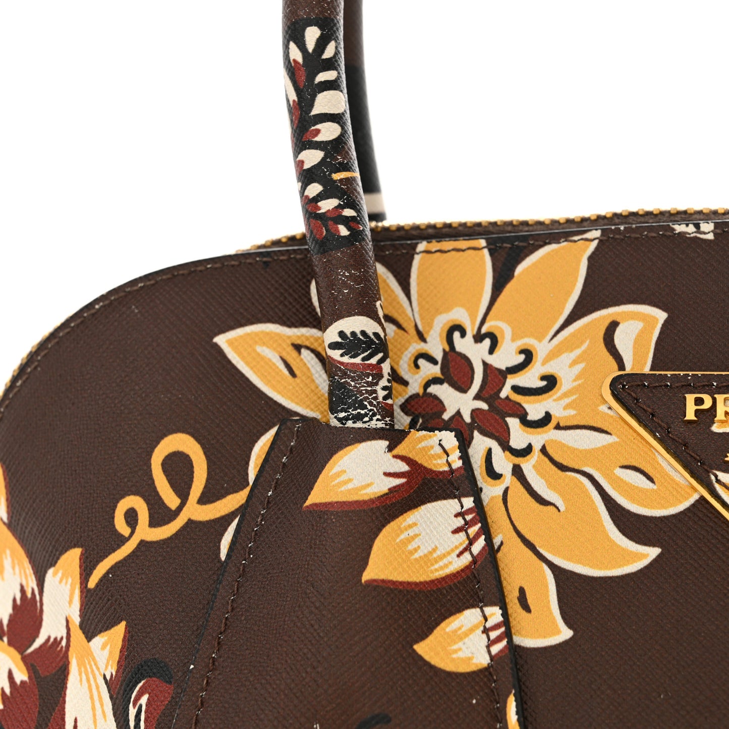 Saffiano Print Top Handle Brown Multicolor