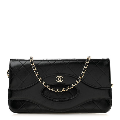 Chanel Shiny Crumpled Calfskin Quilted Clutch With Chain Black 1 of 9