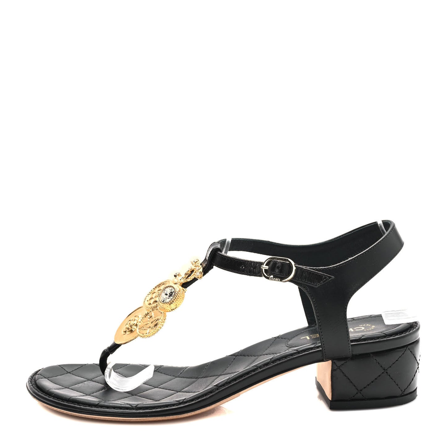 Calfskin Medallion CC Thong Sandals 38.5 Black