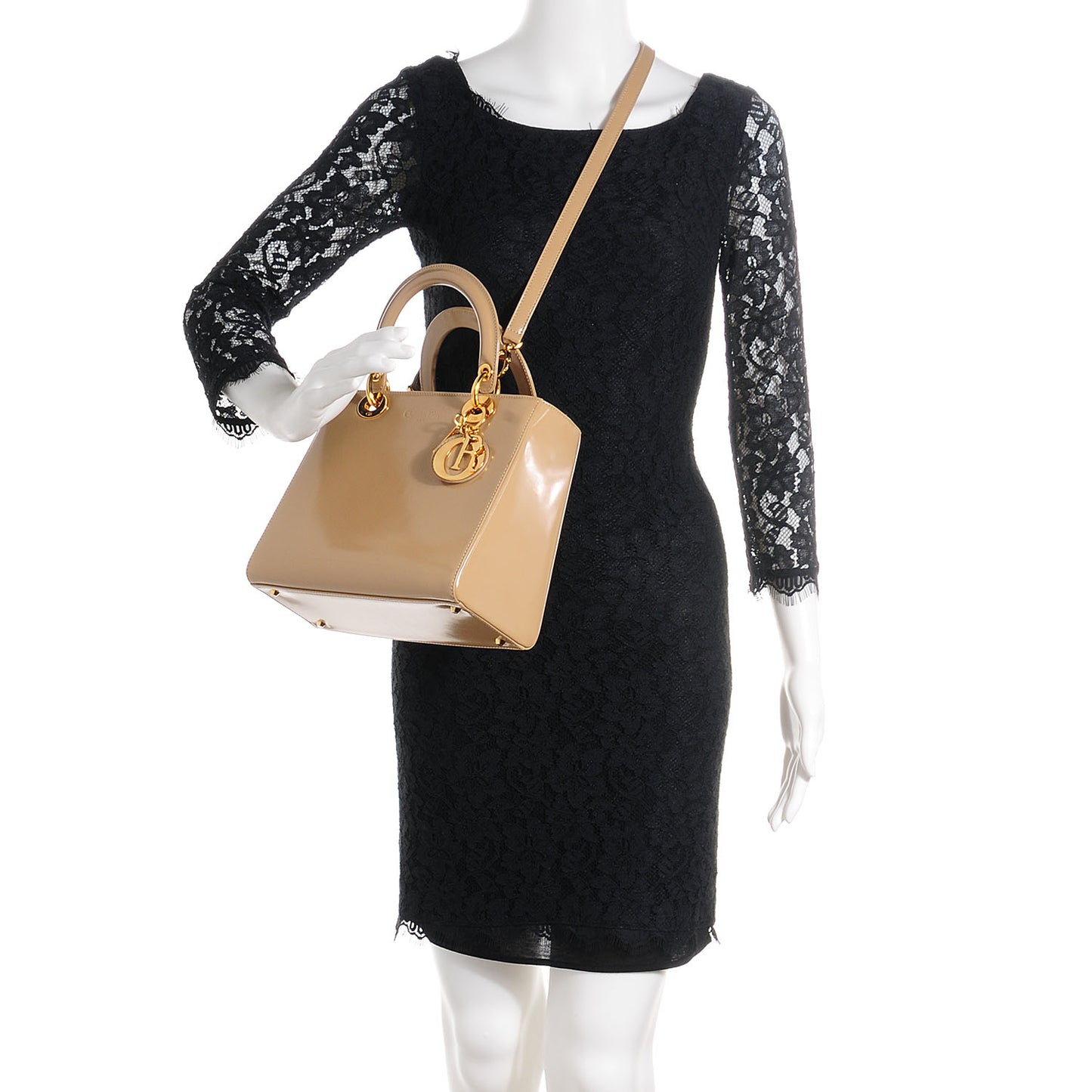 Vintage Patent Medium Lady Dior Beige