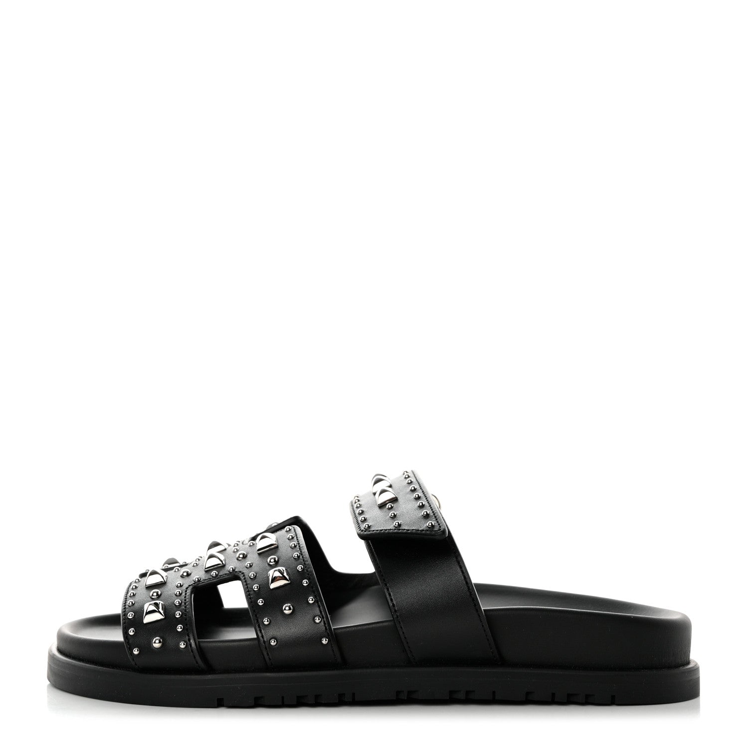 Hermes Calfskin Studded Womens Chypre Sandals 36 Black 1 of 9