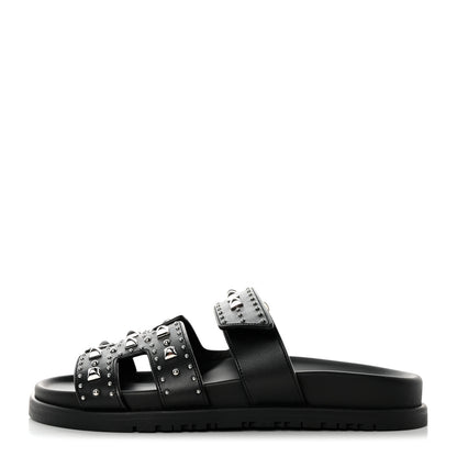 Hermes Calfskin Studded Womens Chypre Sandals 36 Black 1 of 9